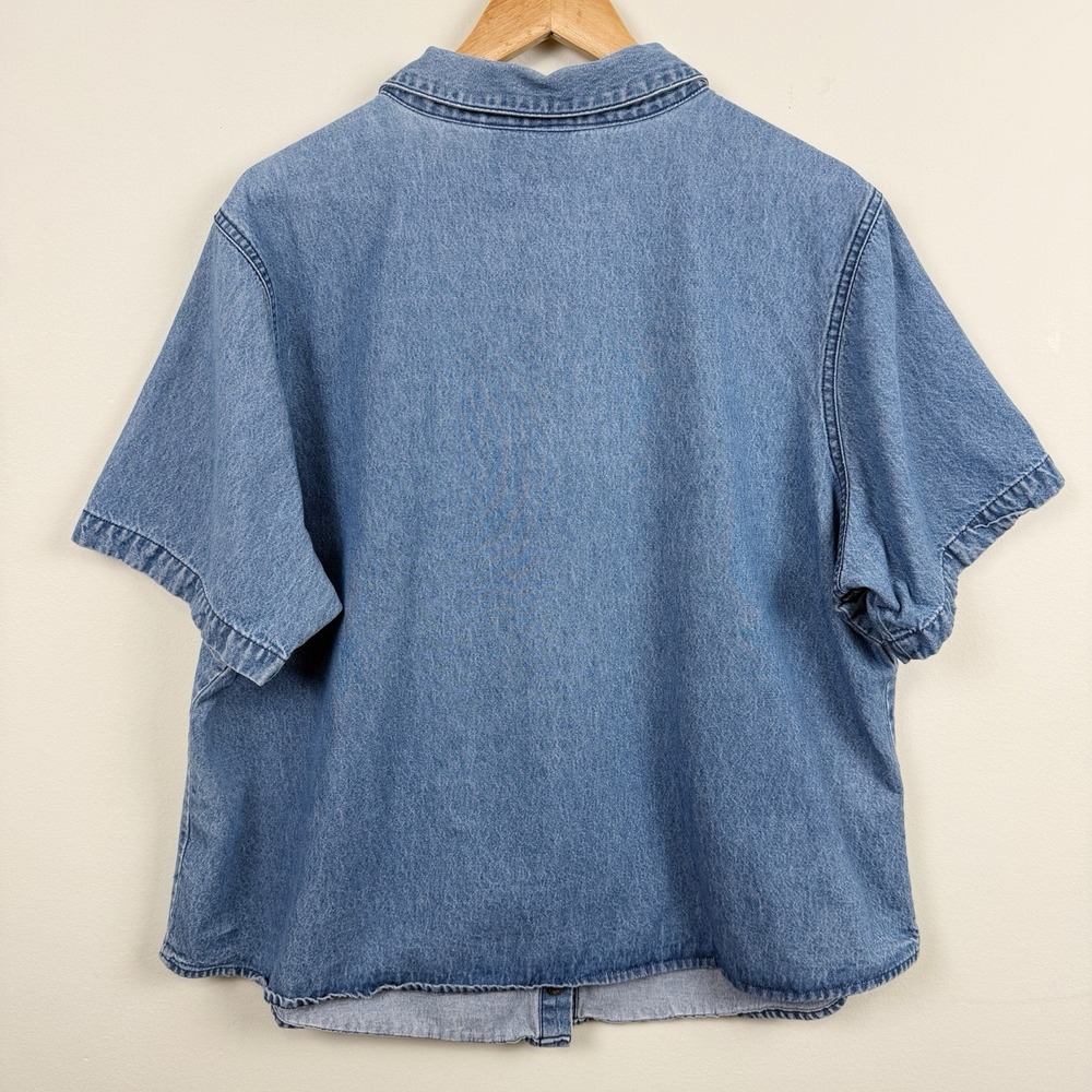 Y2K Denim Button Front Shirt 2X Blue Floral Embroidered Top Cottagecore - Picture 7 of 7
